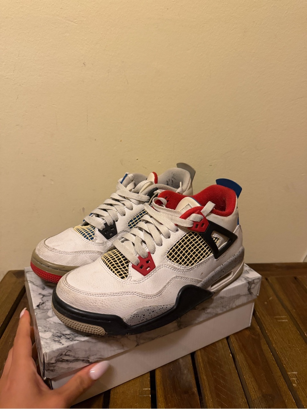 Jordan Kids White Sneakers with Red & Blue Accents - Picture 3 of 5